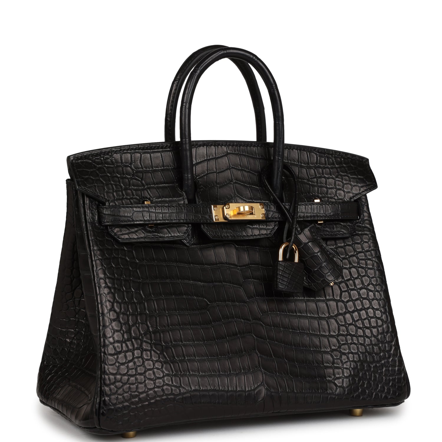 Hermes Birkin Matte Porosus Crocodile Hardware Handbag Black Gold Travel Bag