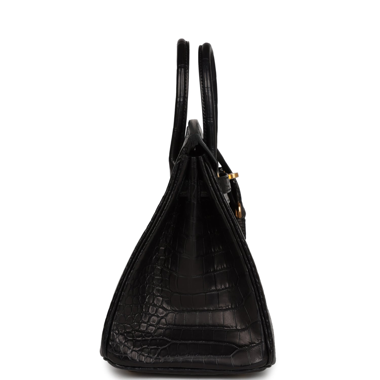 Hermes Birkin Matte Porosus Crocodile Hardware Handbag Black Gold Travel Bag