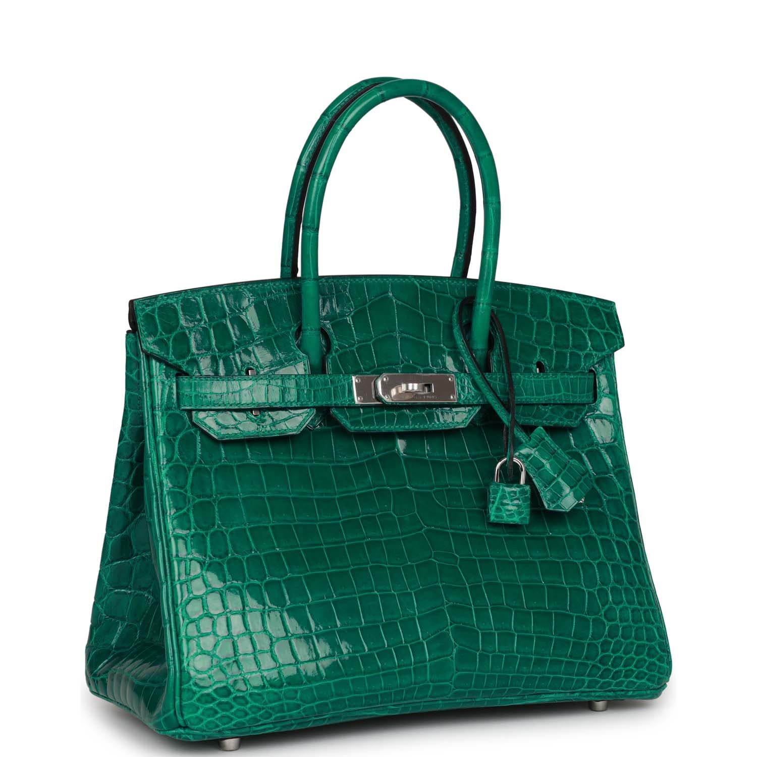 Hermes Birkin Emerald Shiny Niloticus Crocodile Palladium Hardware Travel Bag