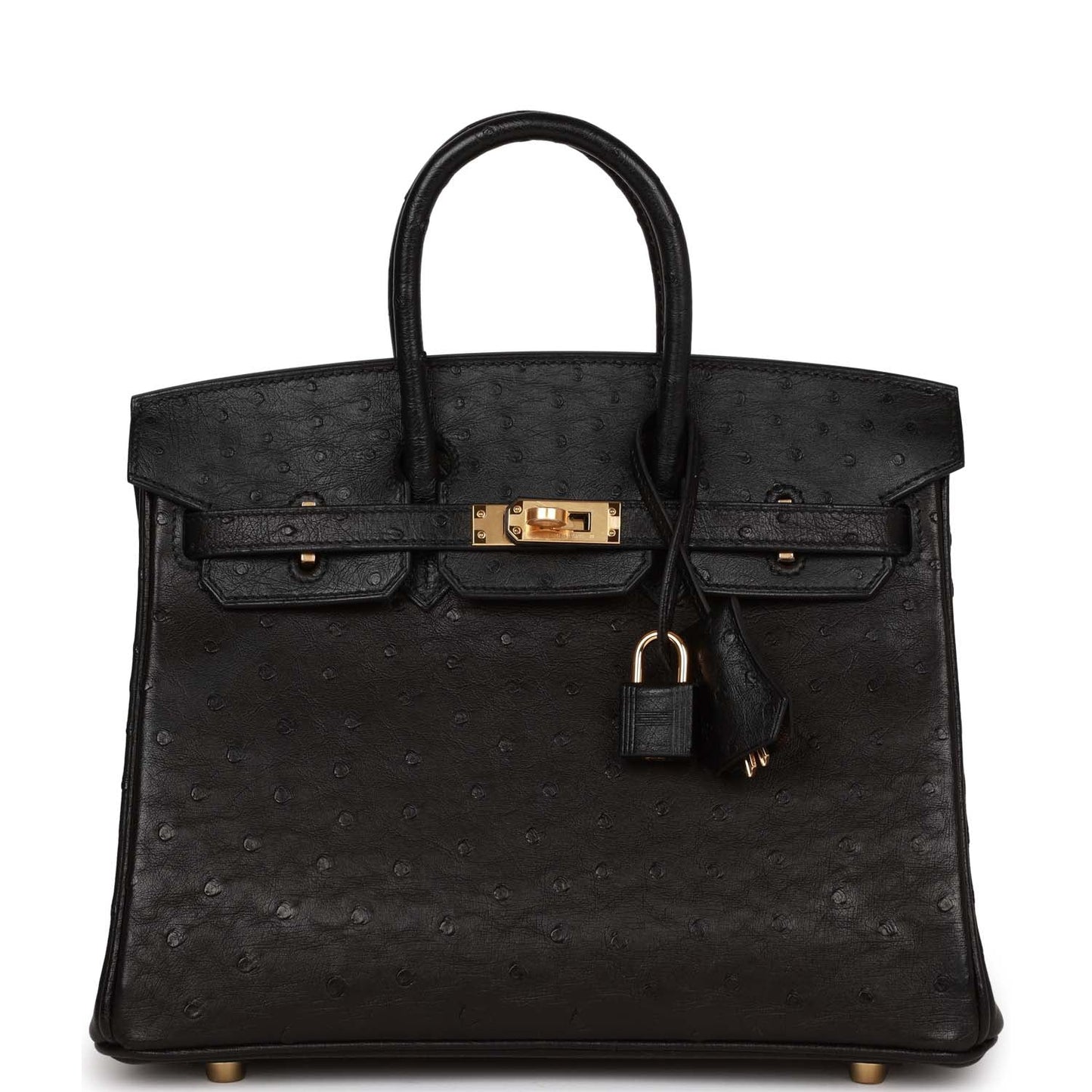 Hermes Birkin Ostrich Hardware Handbag Black Gold Travel Bag