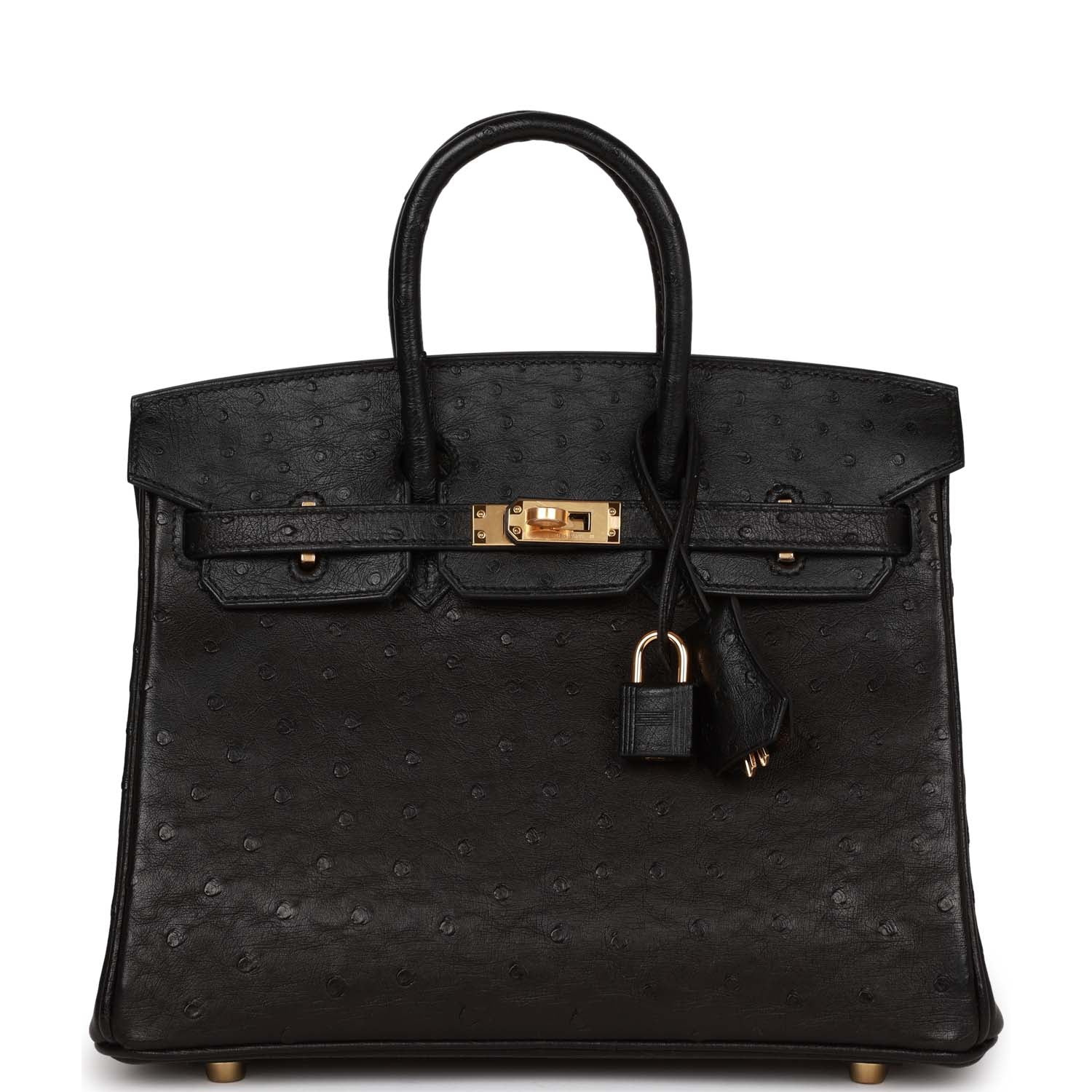 Hermes Birkin Ostrich Hardware Handbag Black Gold Travel Bag