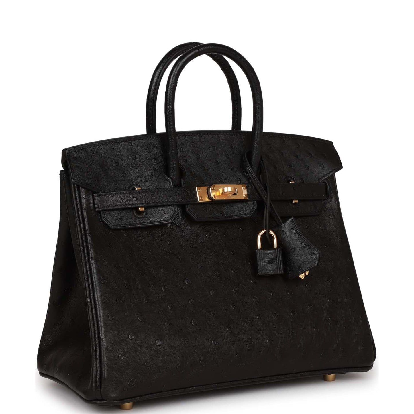 Hermes Birkin Ostrich Hardware Handbag Black Gold Travel Bag