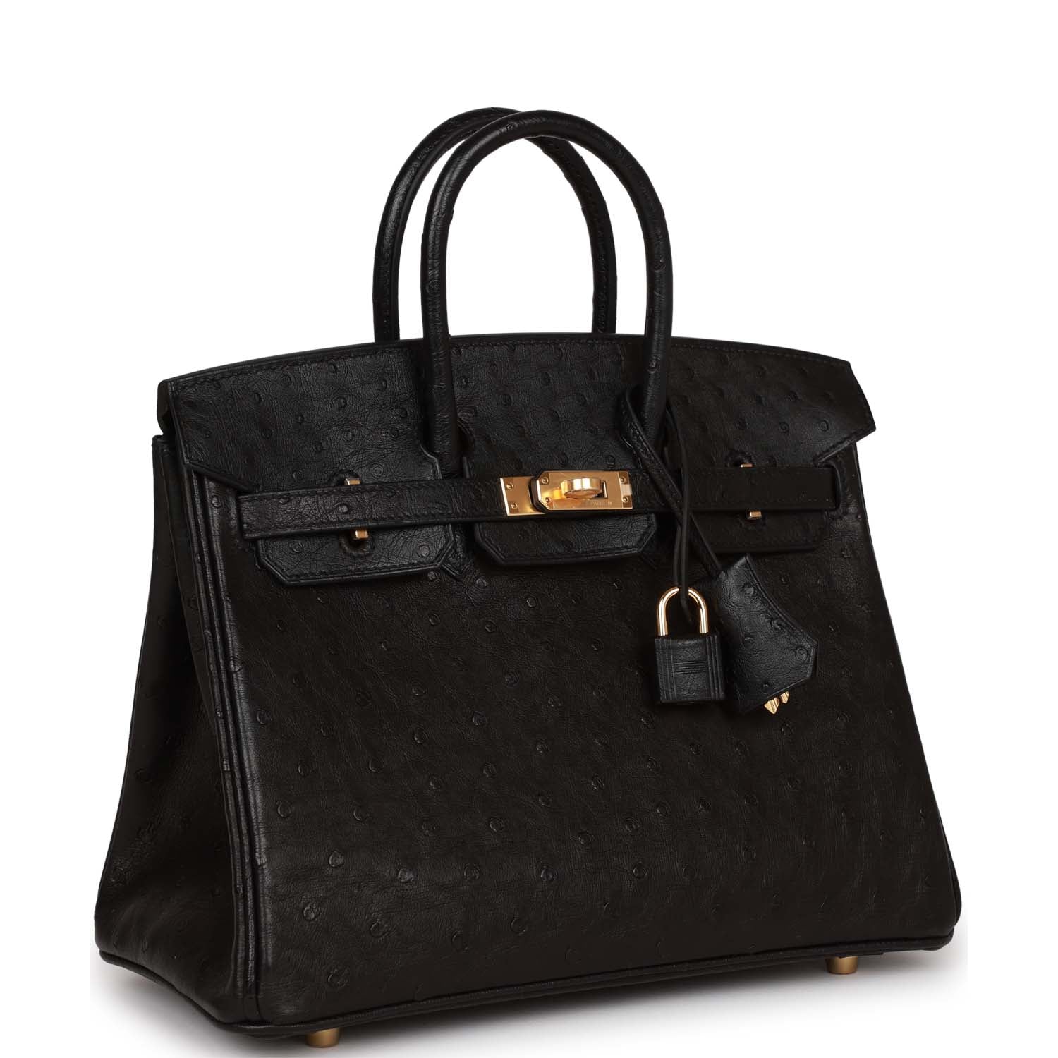 Hermes Birkin Ostrich Hardware Handbag Black Gold Travel Bag