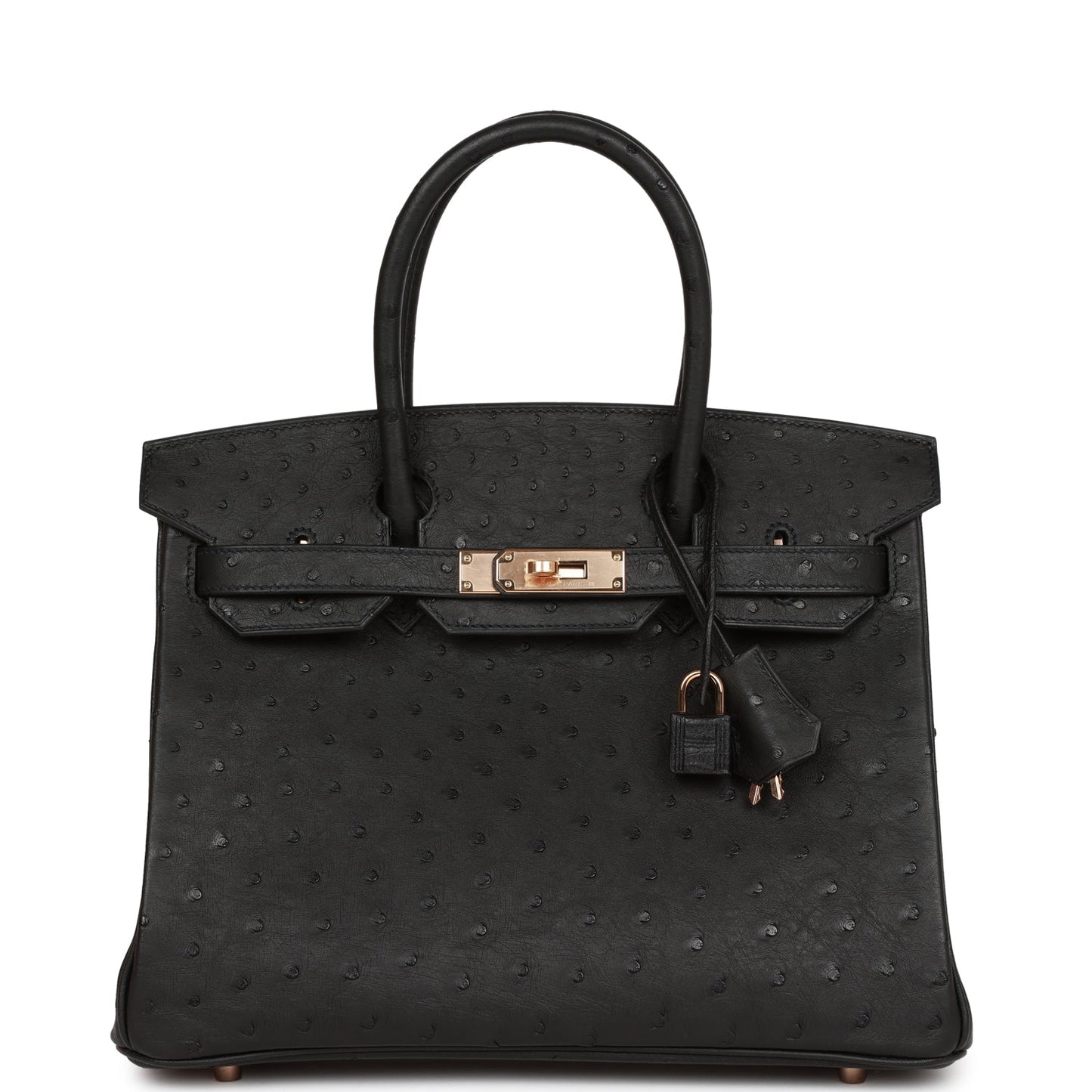 Hermes Birkin Ostrich Rose Hardware Handbag Black Gold Travel Bag