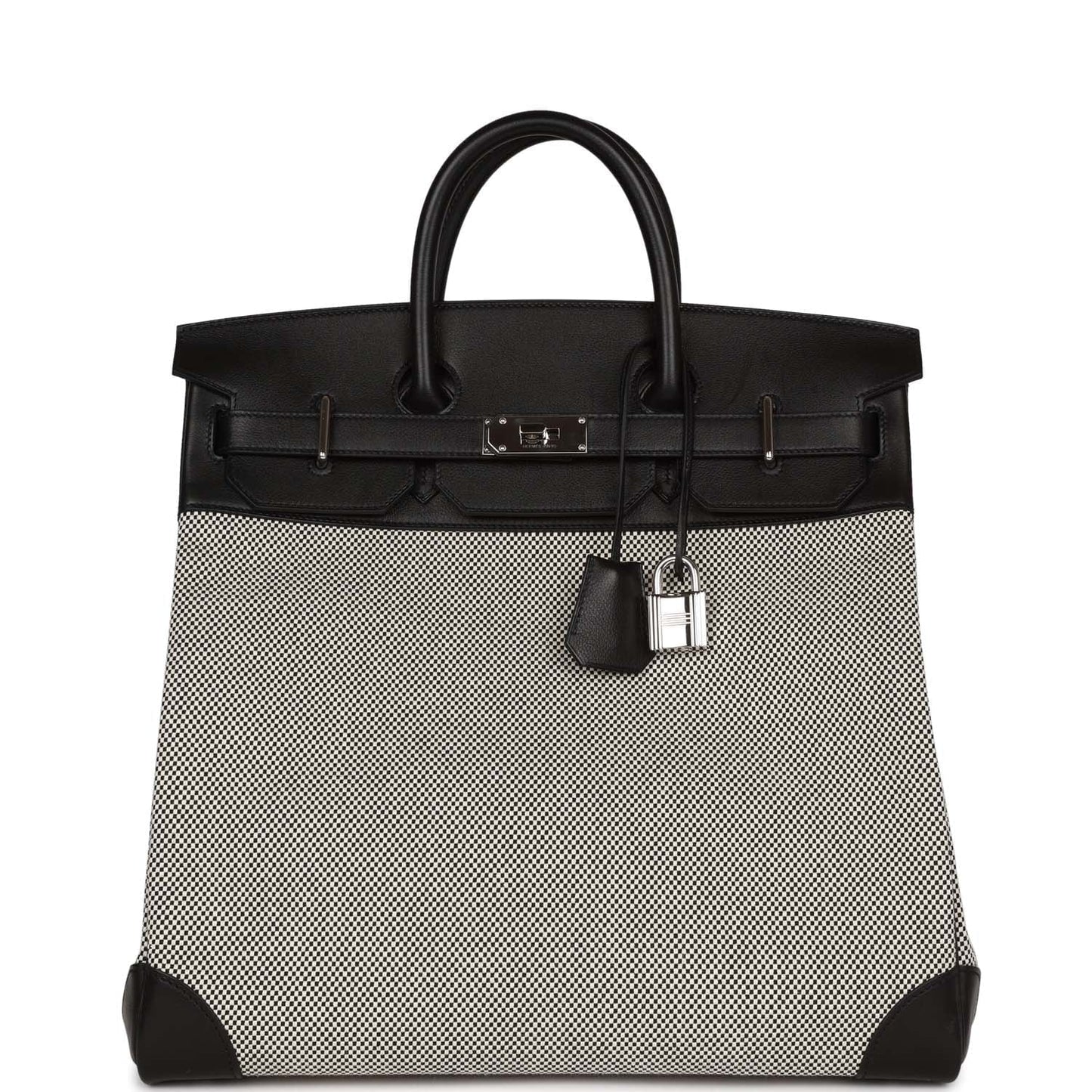 Hermes Birkin Hac Evercolor And Toile Palladium Hardware Black Travel Bag