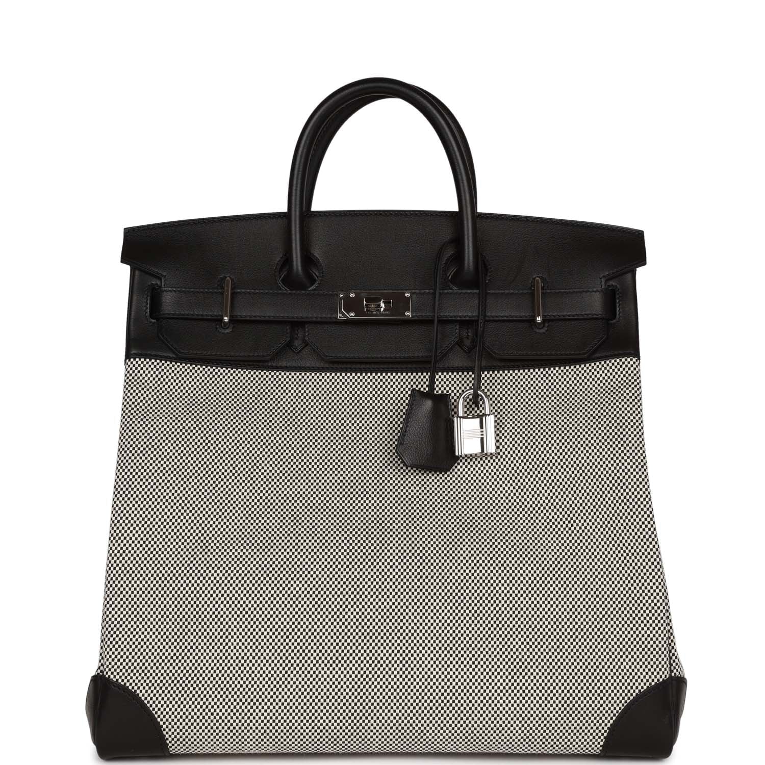Hermes Birkin Hac Evercolor And Toile Palladium Hardware Black Travel Bag