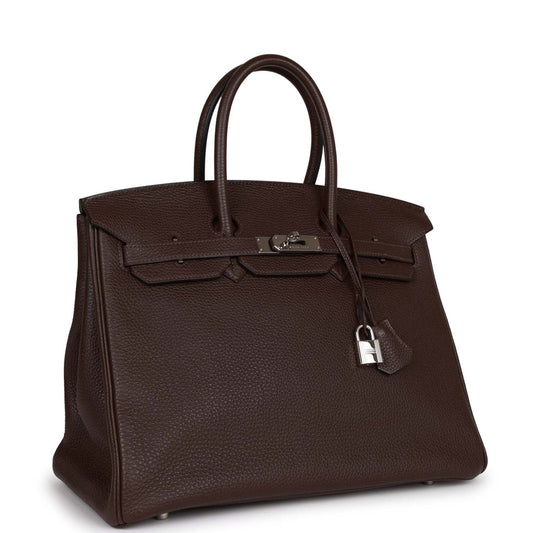 Hermes Birkin Chocolate Togo Palladium Hardware Handbag Travel Bag