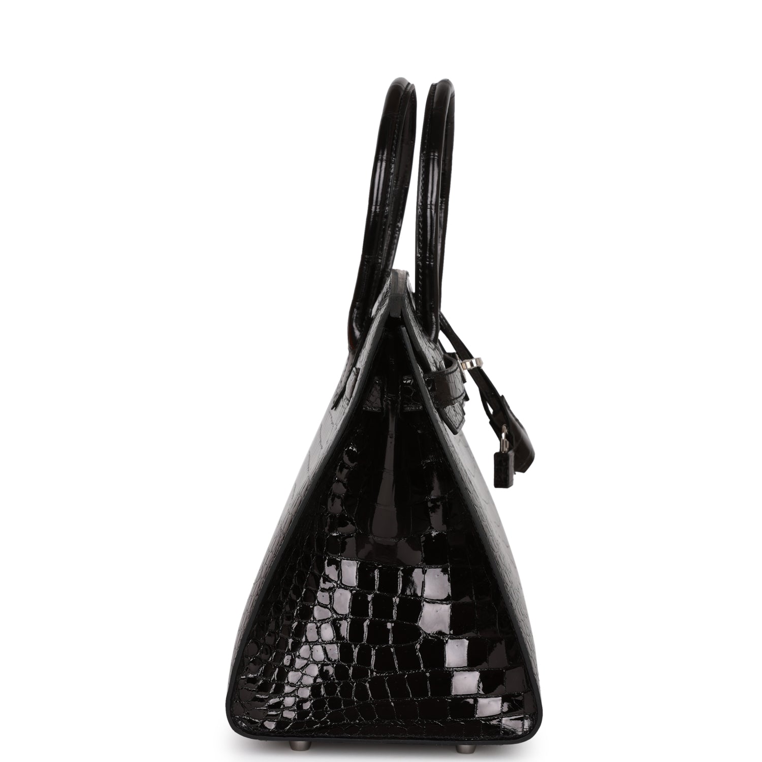 Hermes Birkin Sellier Shiny Porosus Crocodile Palladium Hardware Black Travel Bag