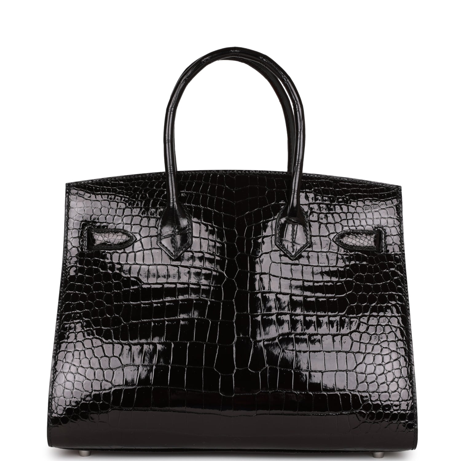 Hermes Birkin Sellier Shiny Porosus Crocodile Palladium Hardware Black Travel Bag