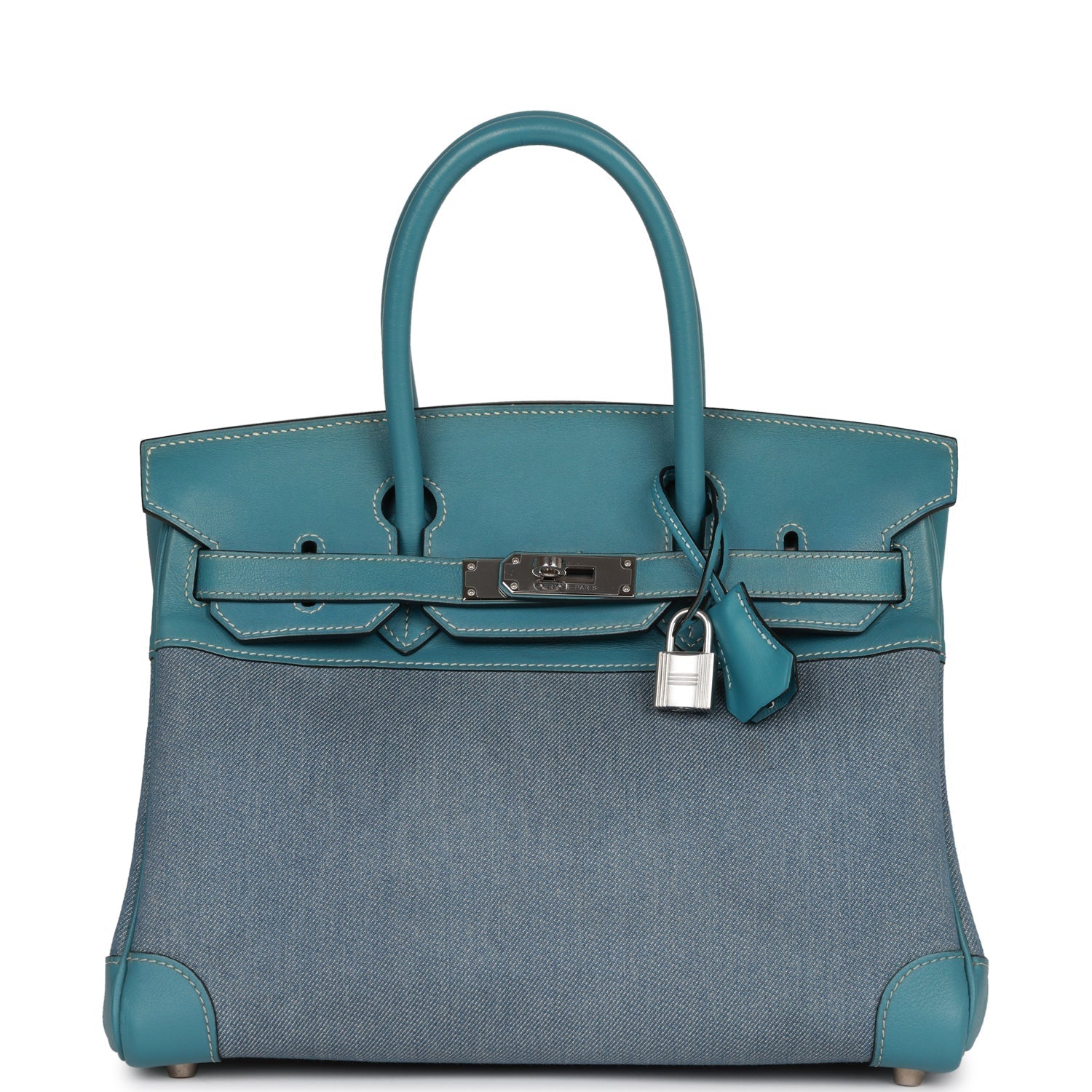 Hermes Birkin And Jean Gulliver Palladium Hardware Handbag Denim Blue Travel Bag