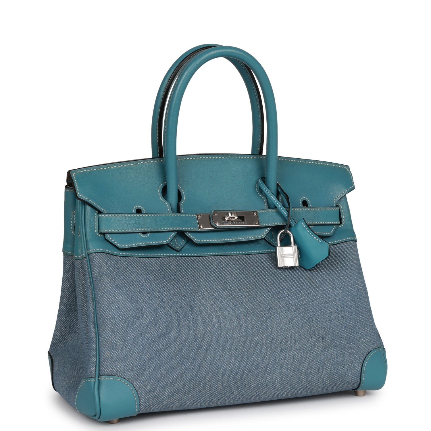 Hermes Luxury Birkin And Jean Gulliver Palladium Hardware Denim Blue Travel Bag