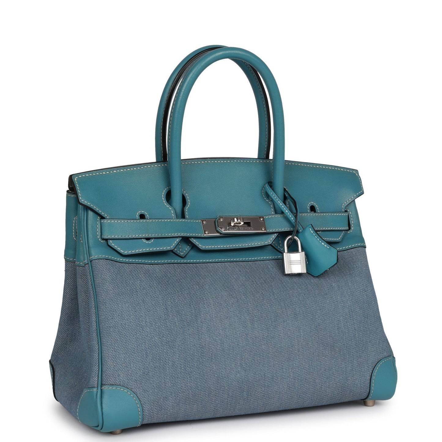 Hermes Birkin And Jean Gulliver Palladium Hardware Handbag Denim Blue Travel Bag