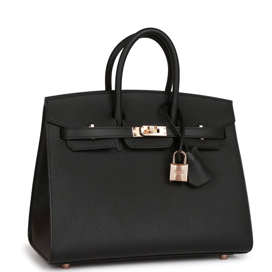 Hermes Birkin Sellier Epsom Rose Hardware Handbag Black Gold Travel Bag