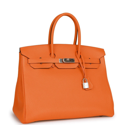 Hermes Birkin Togo Palladium Hardware Handbag Orange Travel Bag Togo Palladium Hardware