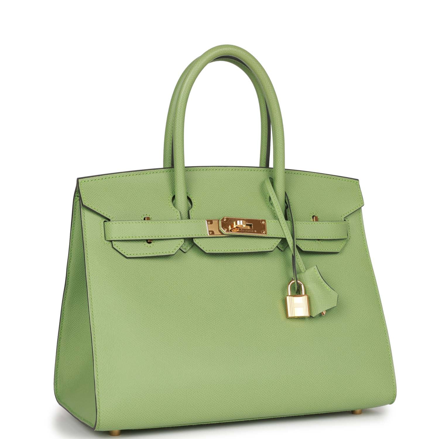 Hermes Birkin Sellier Vert Criquet Epsom Hardware Handbag Gold Travel Bag