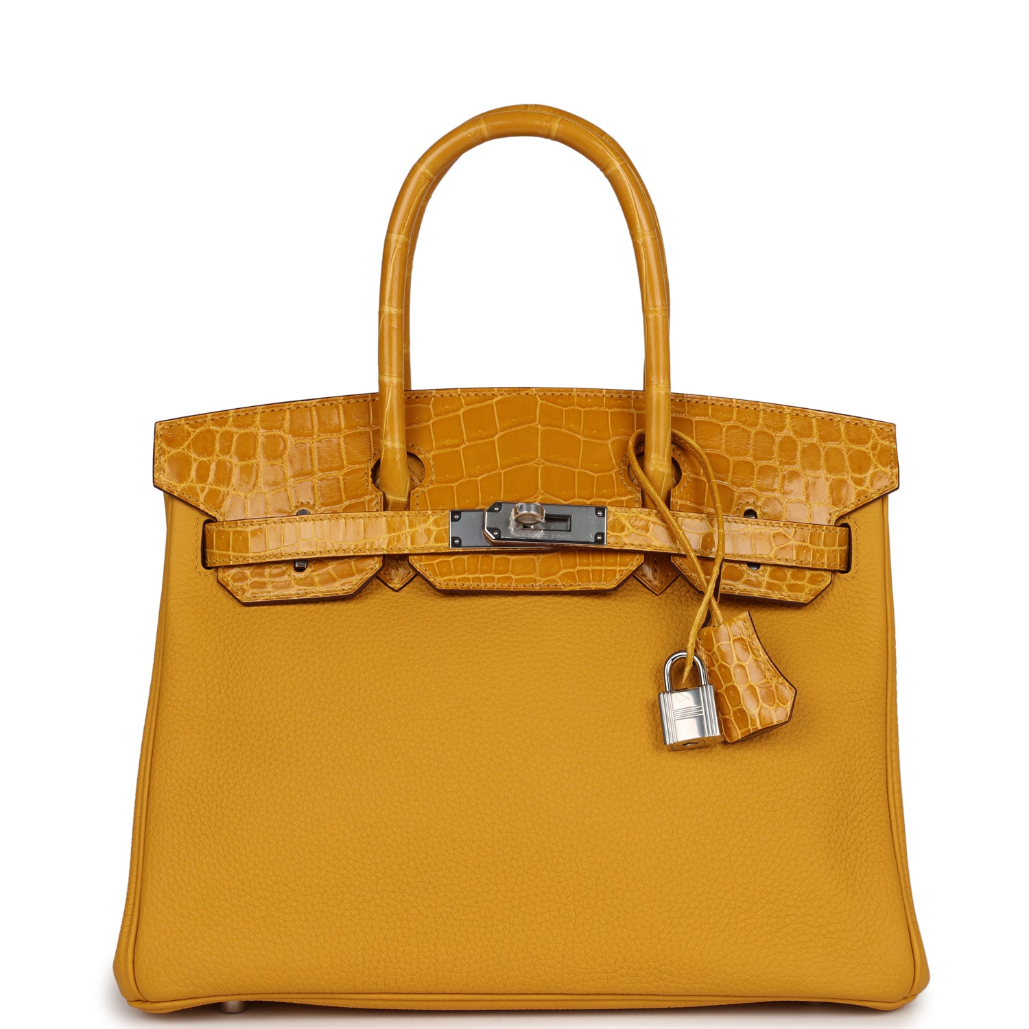 Hermes Birkin Jaune Ambre Shiny Niloticus Crocodile And Togo Travel Bag