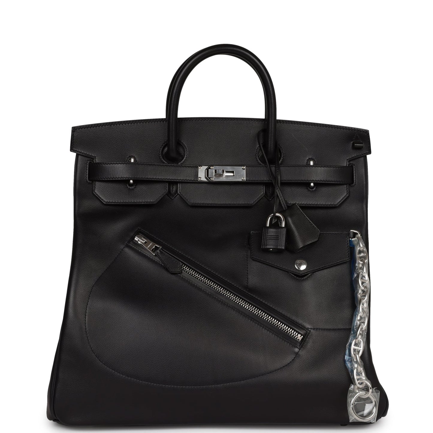 Hermes Luxury Birkin Hac "Rock" Evercolor Palladium Hardware Black Travel Bag