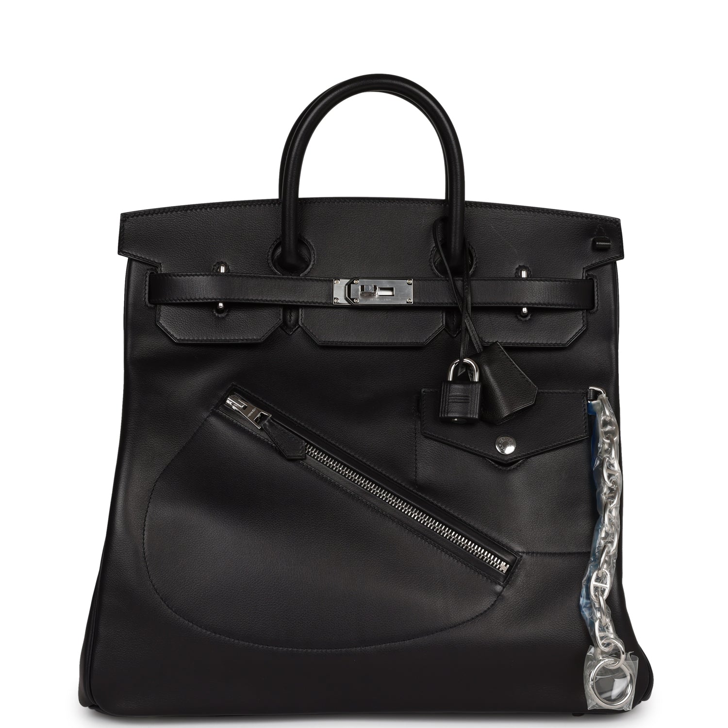 Hermes Luxury Birkin Hac "Rock" Evercolor Palladium Hardware Black Travel Bag