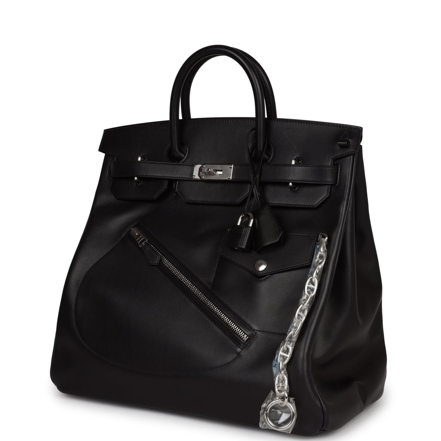 Hermes Luxury Birkin Hac "Rock" Evercolor Palladium Hardware Black Travel Bag