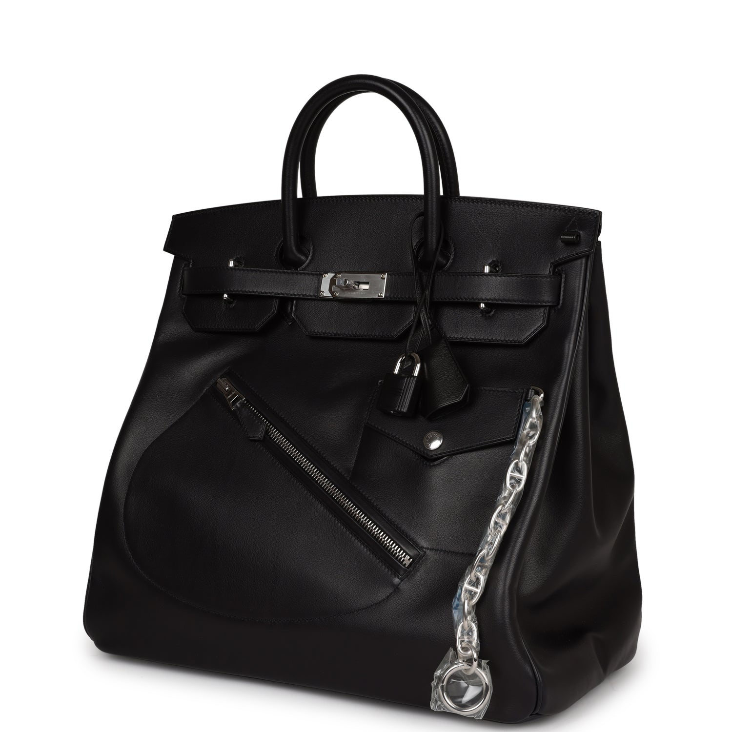 Hermes Luxury Birkin Hac "Rock" Evercolor Palladium Hardware Black Travel Bag