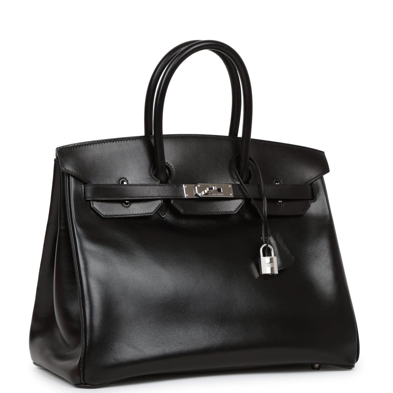 Hermes Birkin Box Calf Palladium Hardware Handbag Black Travel Bag