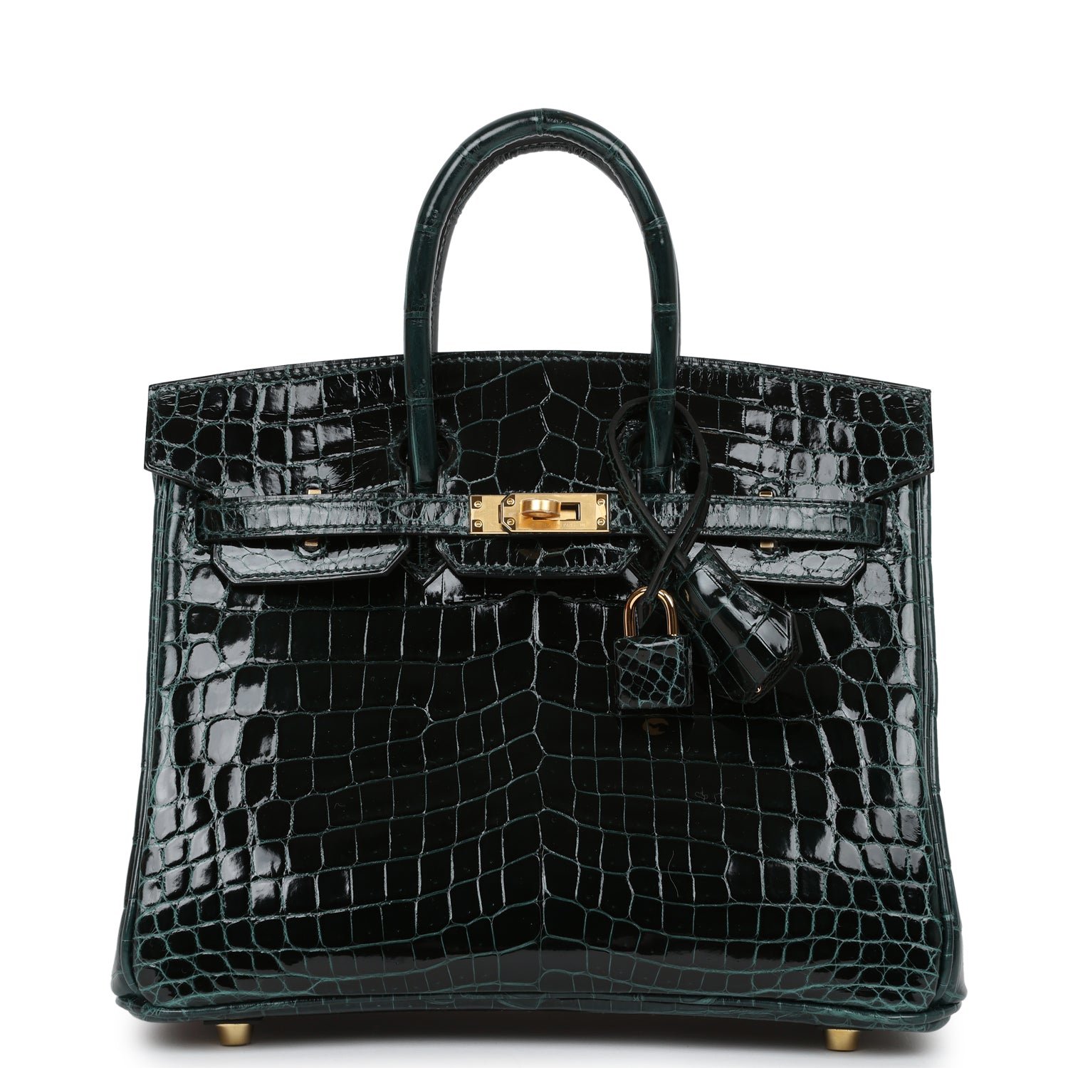 Hermes Birkin Vert Cypress Shiny Niloticus Crocodile Hardware Gold Travel Bag