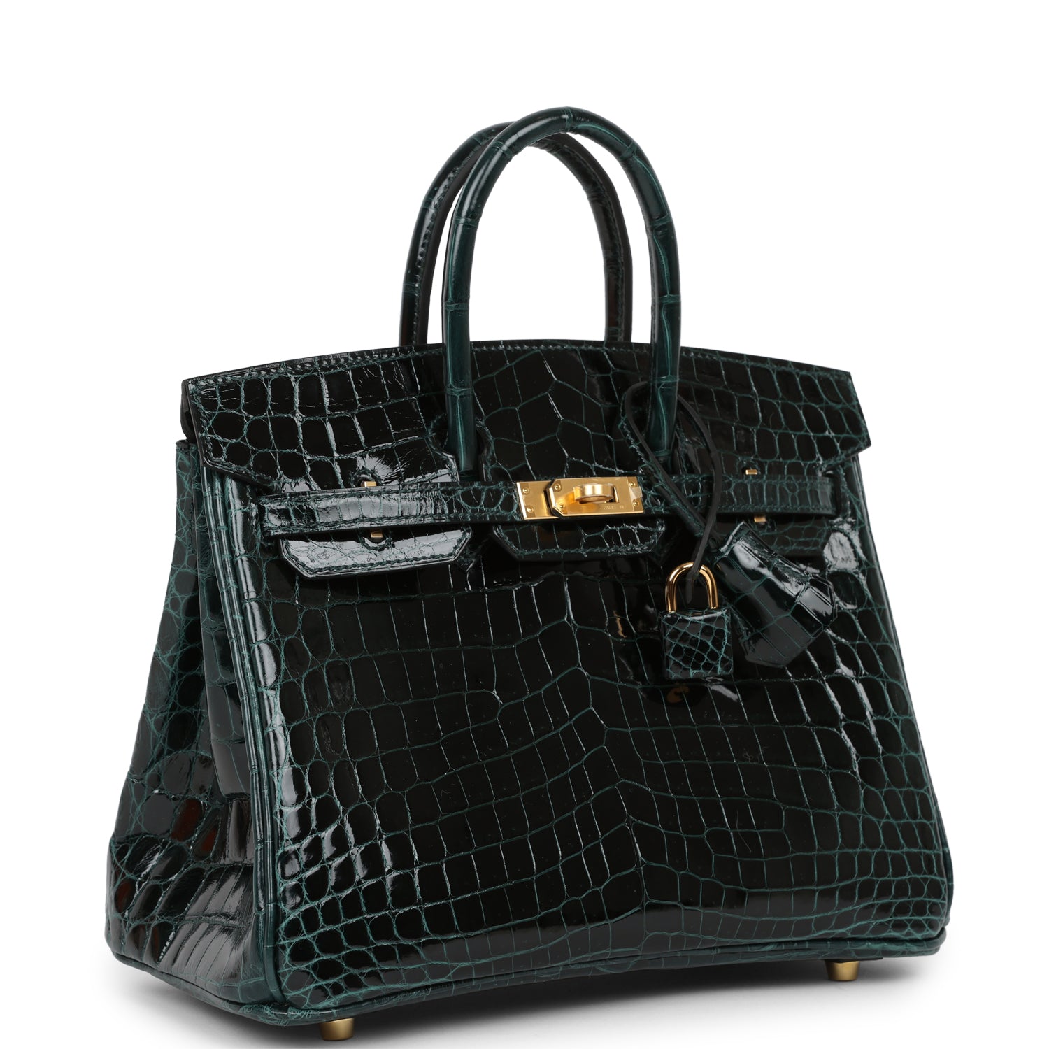 Hermes Birkin Vert Cypress Shiny Niloticus Crocodile Hardware Gold Travel Bag