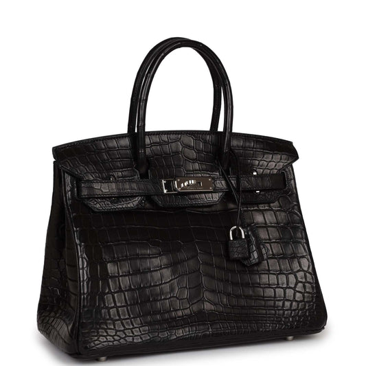 Hermes Birkin Matte Niloticus Crocodile Palladium Hardware Handbag Black Travel Bag