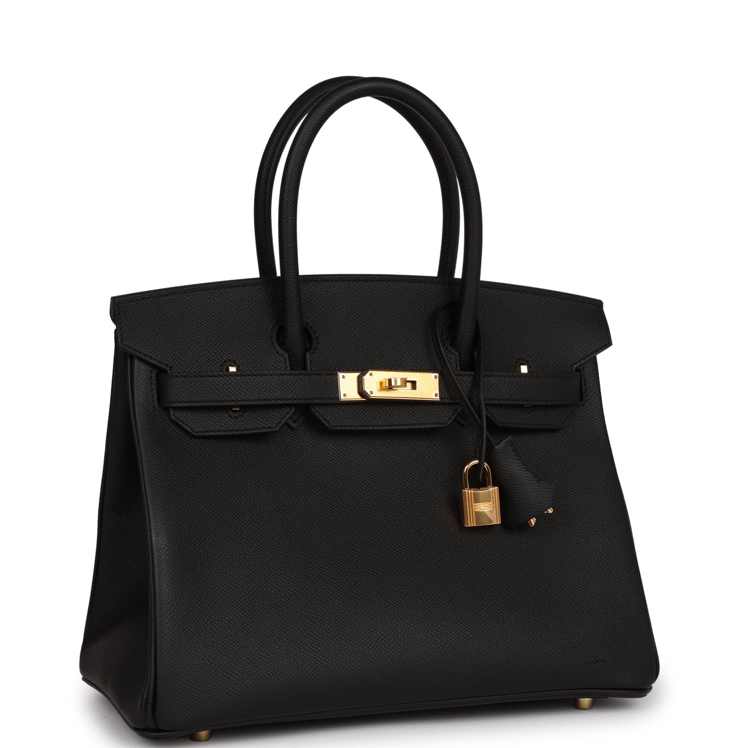 Hermes Birkin Epsom Hardware Handbag Black Gold Travel Bag