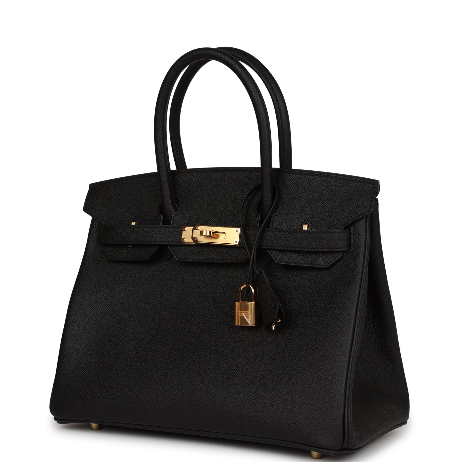 Hermes Birkin Epsom Hardware Handbag Black Gold Travel Bag