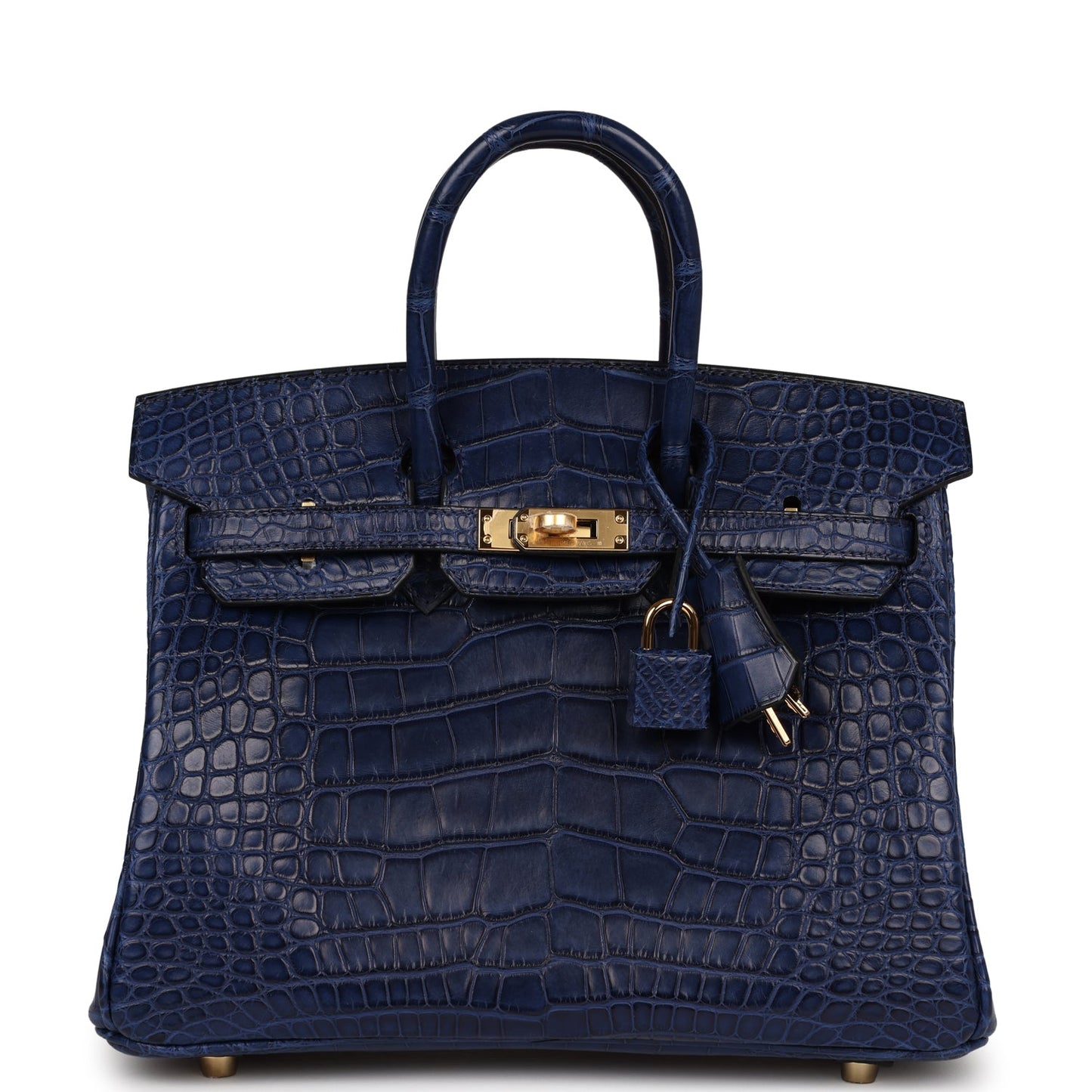 Hermes Birkin Bleu Saphir Matte Alligator Hardware Handbag Gold Travel Bag
