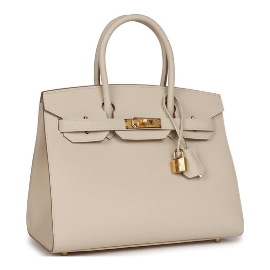 Hermes Birkin Sellier Craie Epsom Hardware Handbag Gold Travel Bag