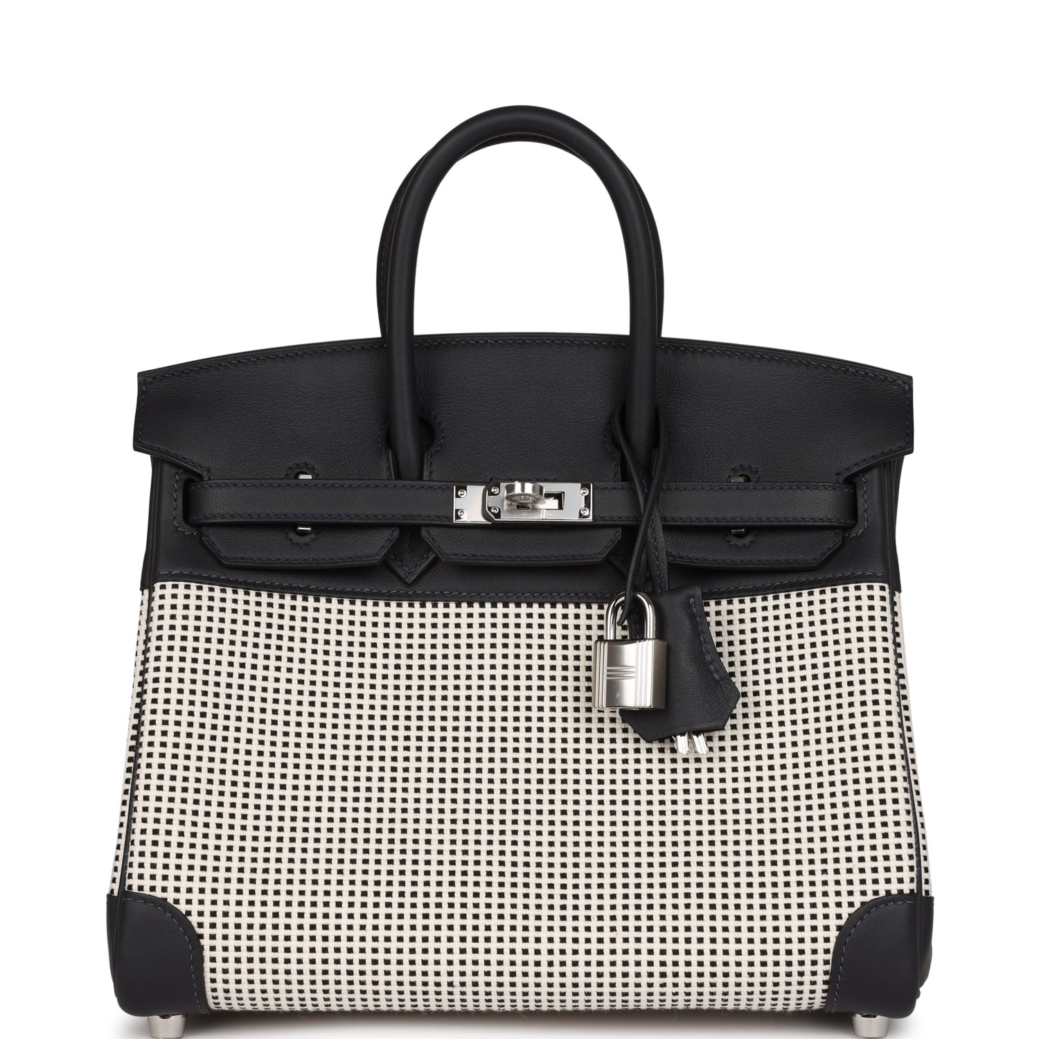 Hermes Quadrille Birkin Swift And Ecru Toile Palladium Hardware Black Travel Bag