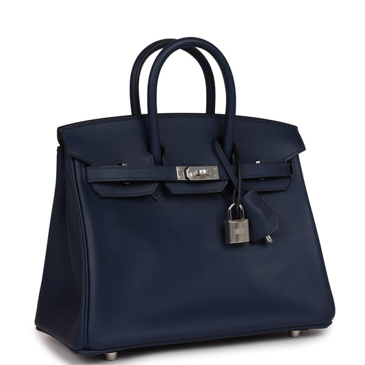 Hermes Birkin Bleu Swift Palladium Hardware Handbag Navy Travel Bag