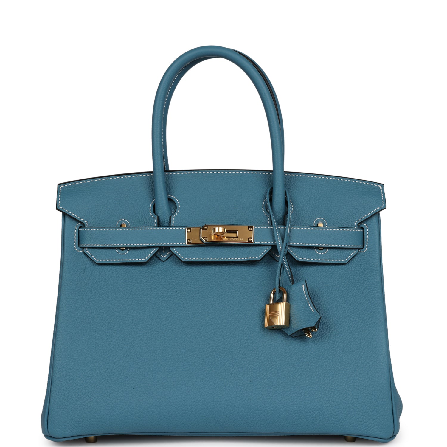 Hermes Birkin Jean Togo Hardware Handbag Blue Gold Travel Bag
