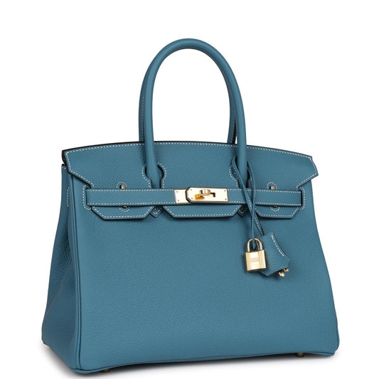 Hermes Birkin Jean Togo Hardware Handbag Blue Gold Travel Bag