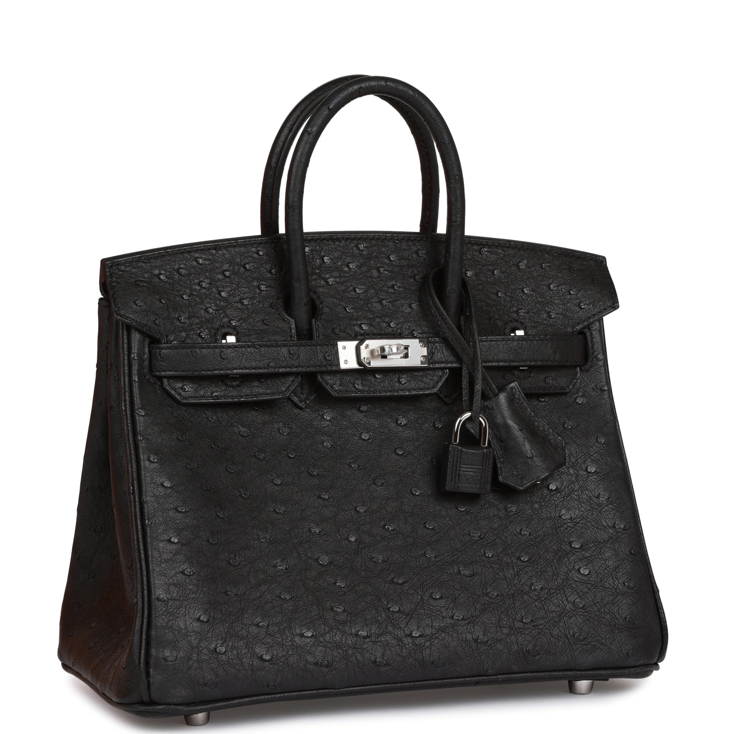 Hermes Birkin Ostrich Palladium Hardware Handbag Black Travel Bag