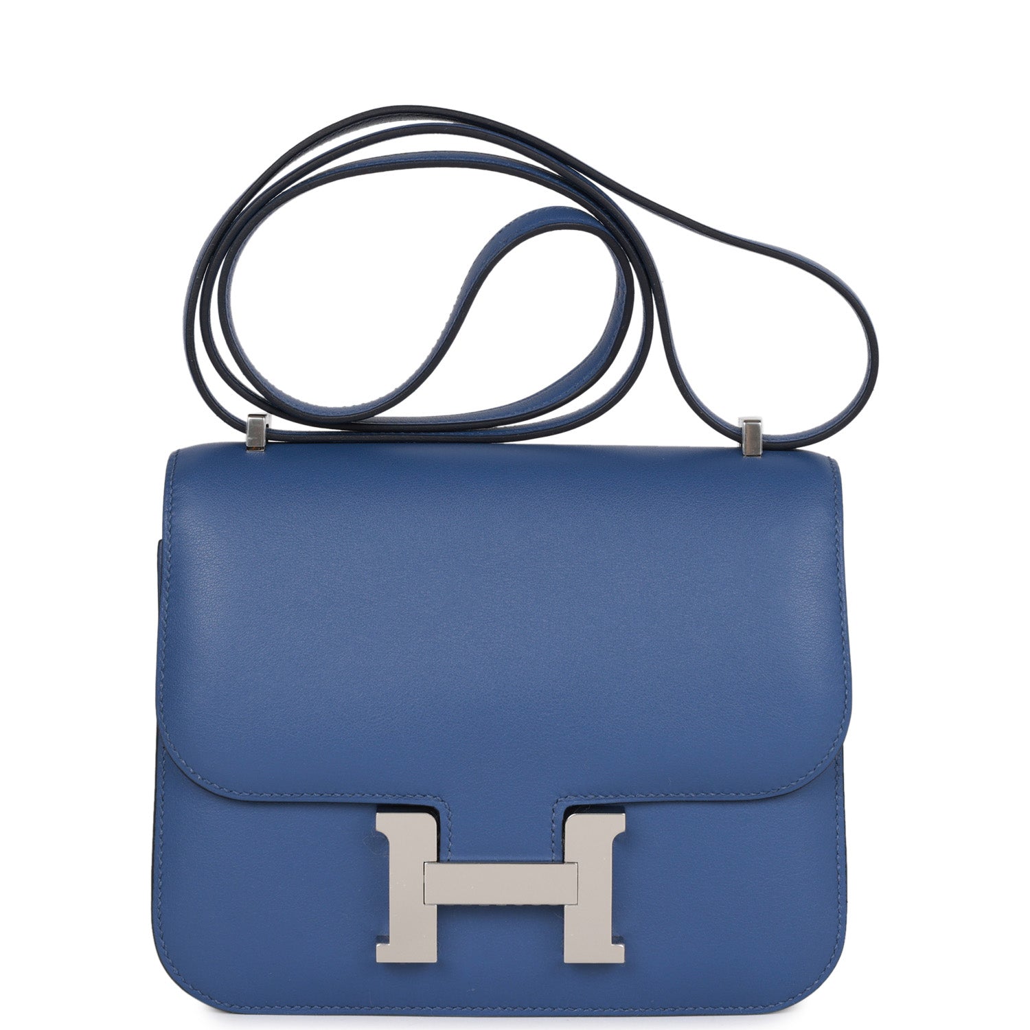Hermes Constance Bleu Brighton Verso Evercolor Palladium Hardware Crossbody Crossbody Bag