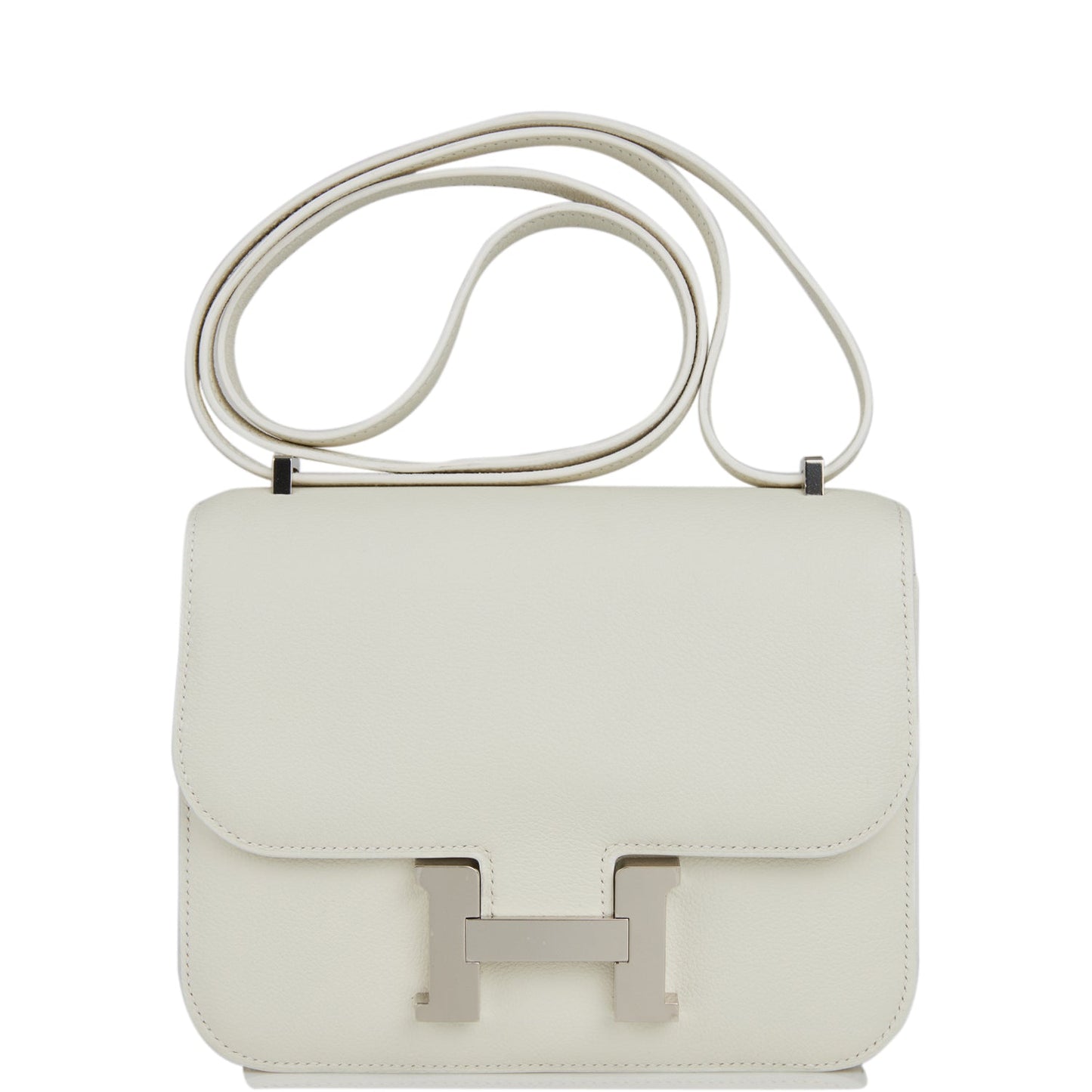 Hermes Constance Evercolor Palladium Hardware Handbag White Travel Bag
