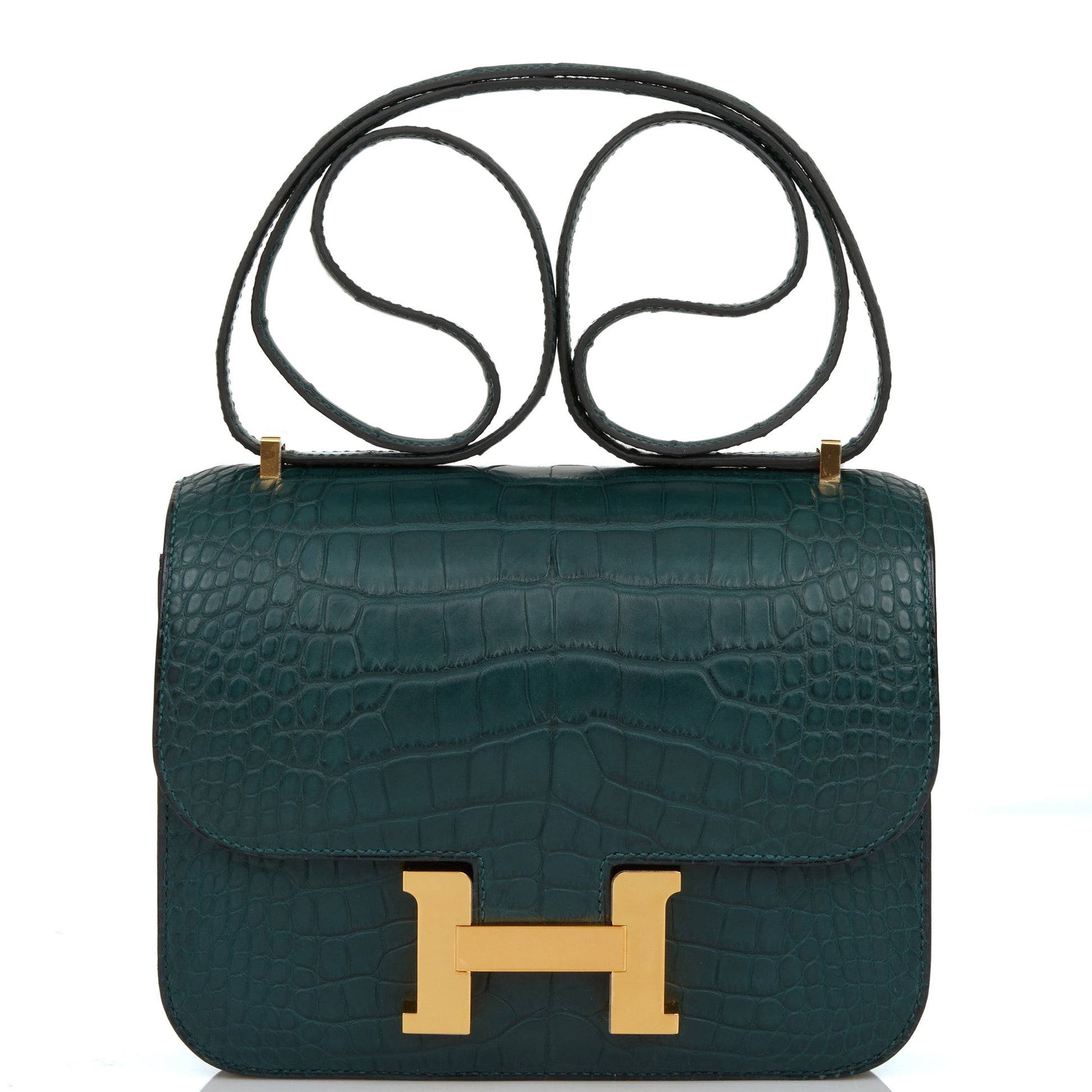 Hermes Constance Vert Cypress Matte Alligator Hardware Handbag Gold Travel Bag