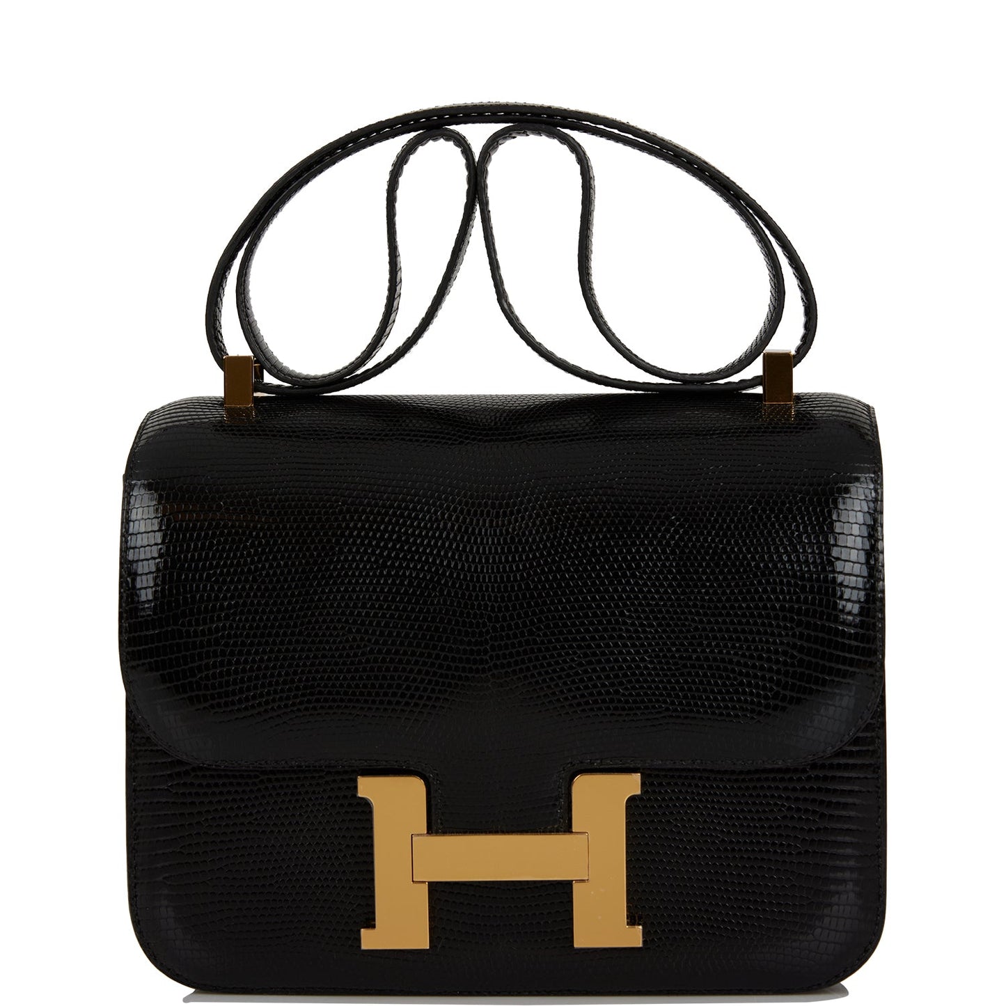 Hermes Constance Lizard Niloticus Hardware Handbag Black Gold Travel Bag