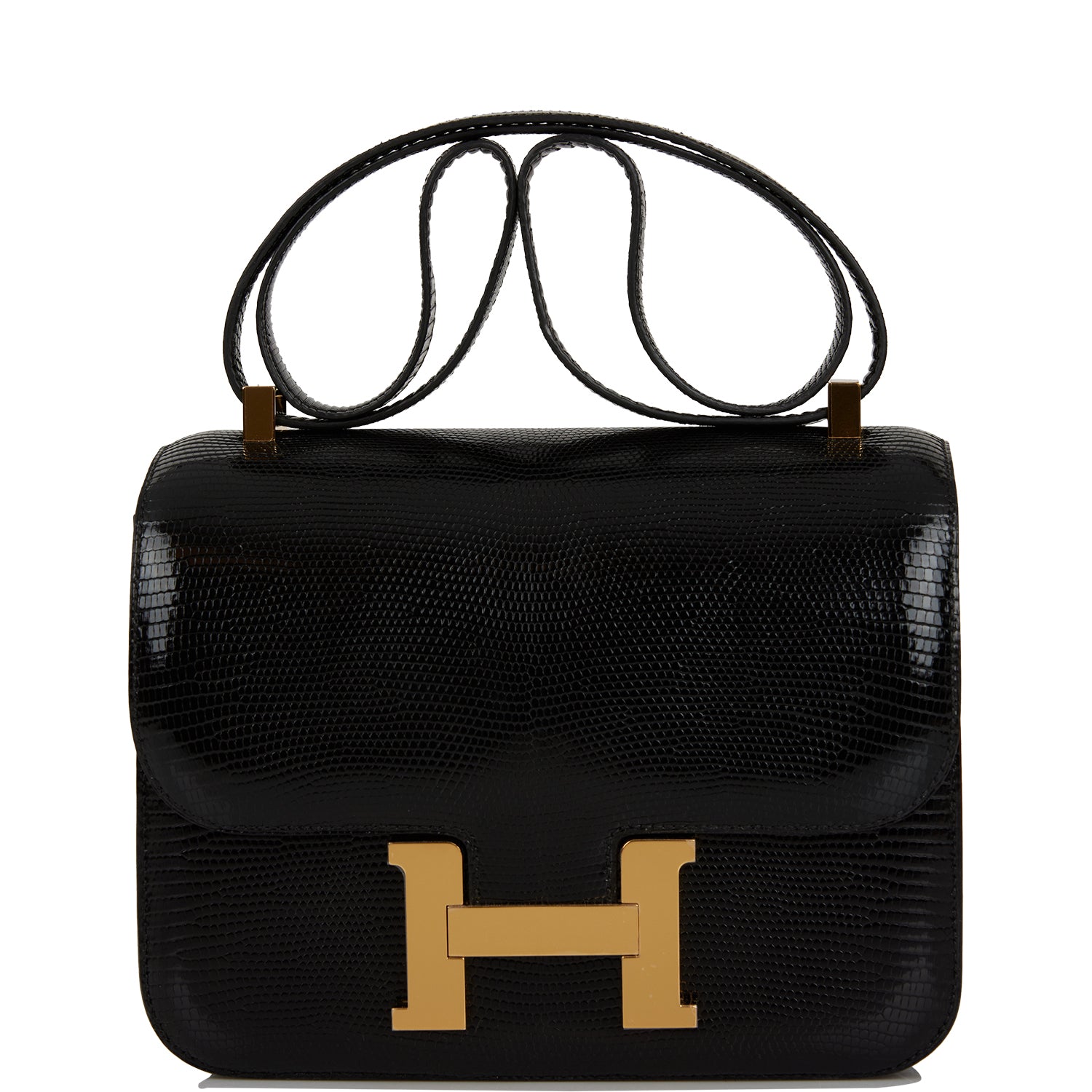 Hermes Constance Lizard Niloticus Hardware Handbag Black Gold Travel Bag