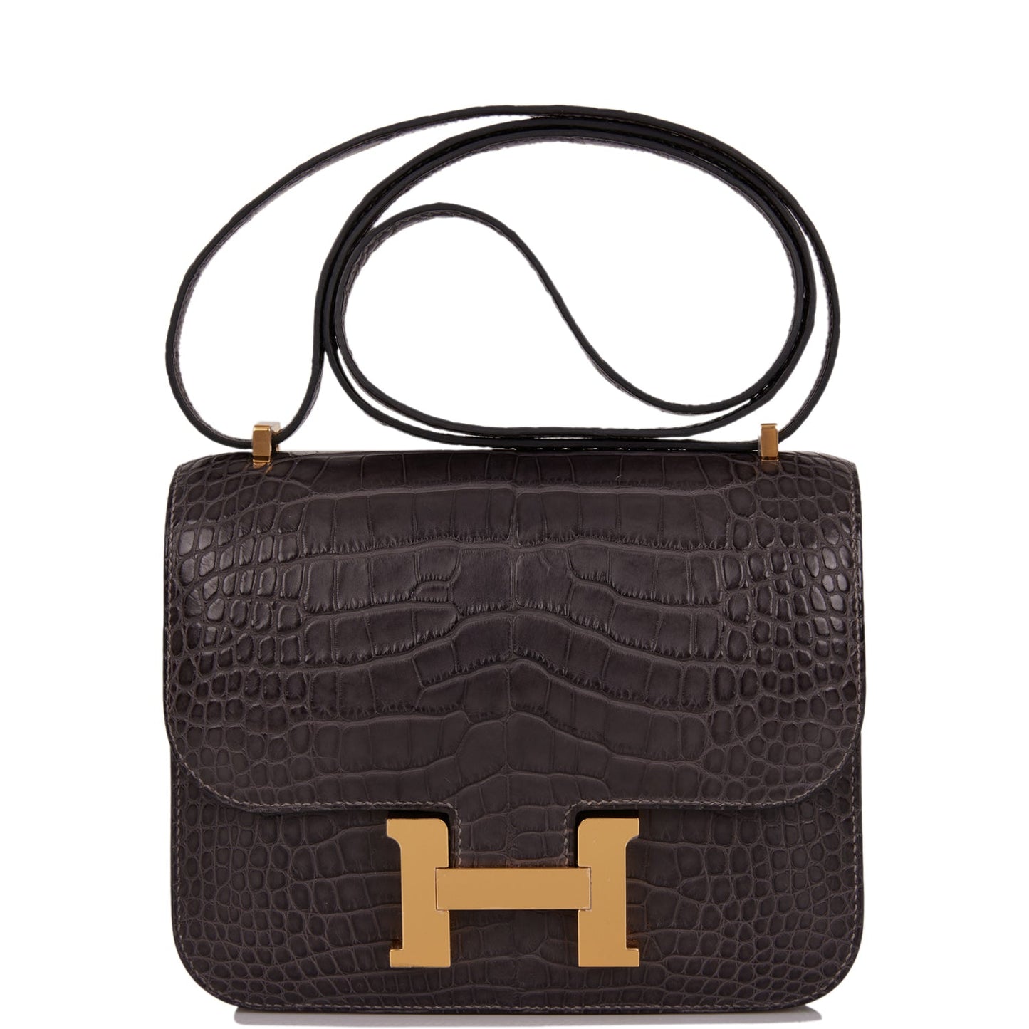 Hermes Constance Graphite Matte Alligator Hardware Handbag Gold Travel Bag