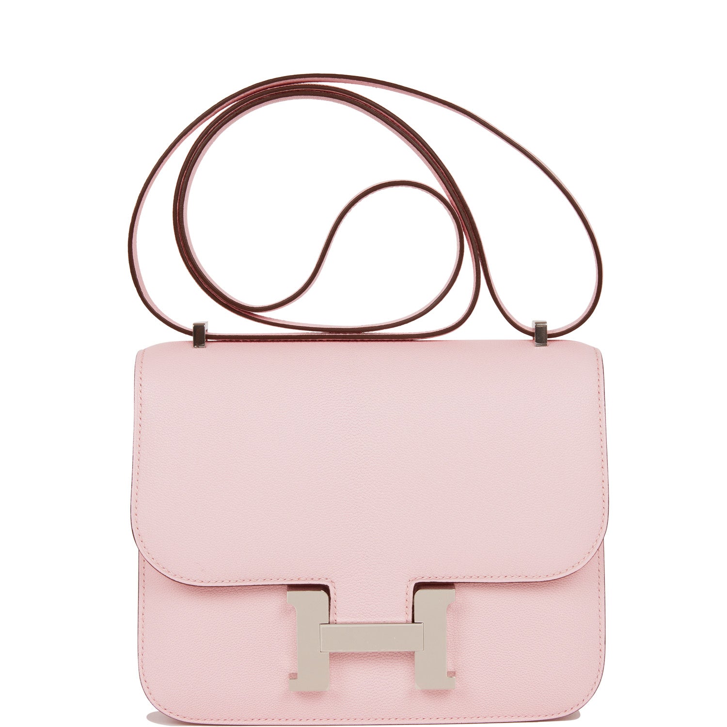 Hermes Constance Rose Sakura Chevre Palladium Hardware Crossbody Bag