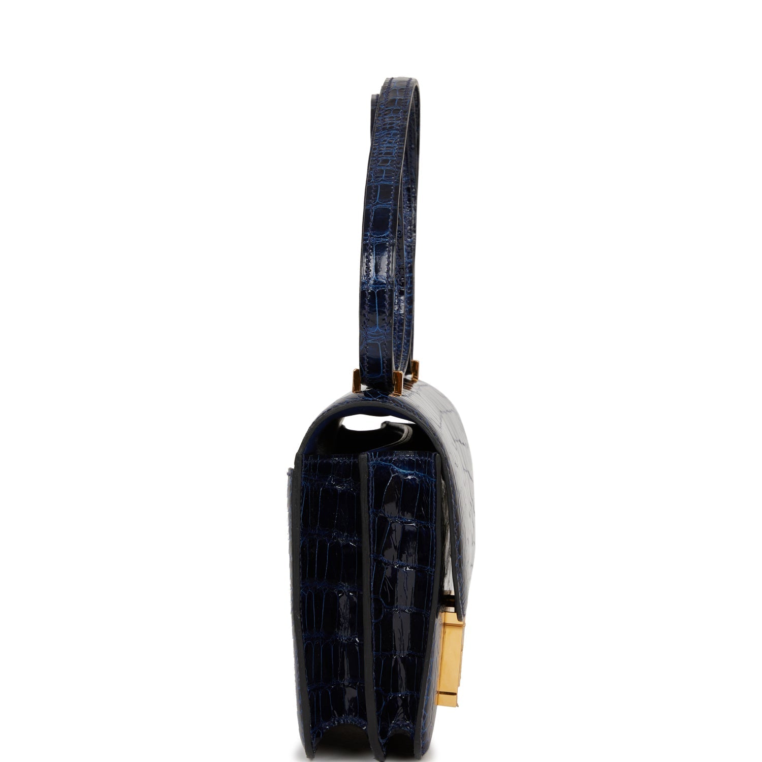 Hermes Constance Bleu Saphir Shiny Alligator Hardware Handbag Gold Travel Bag