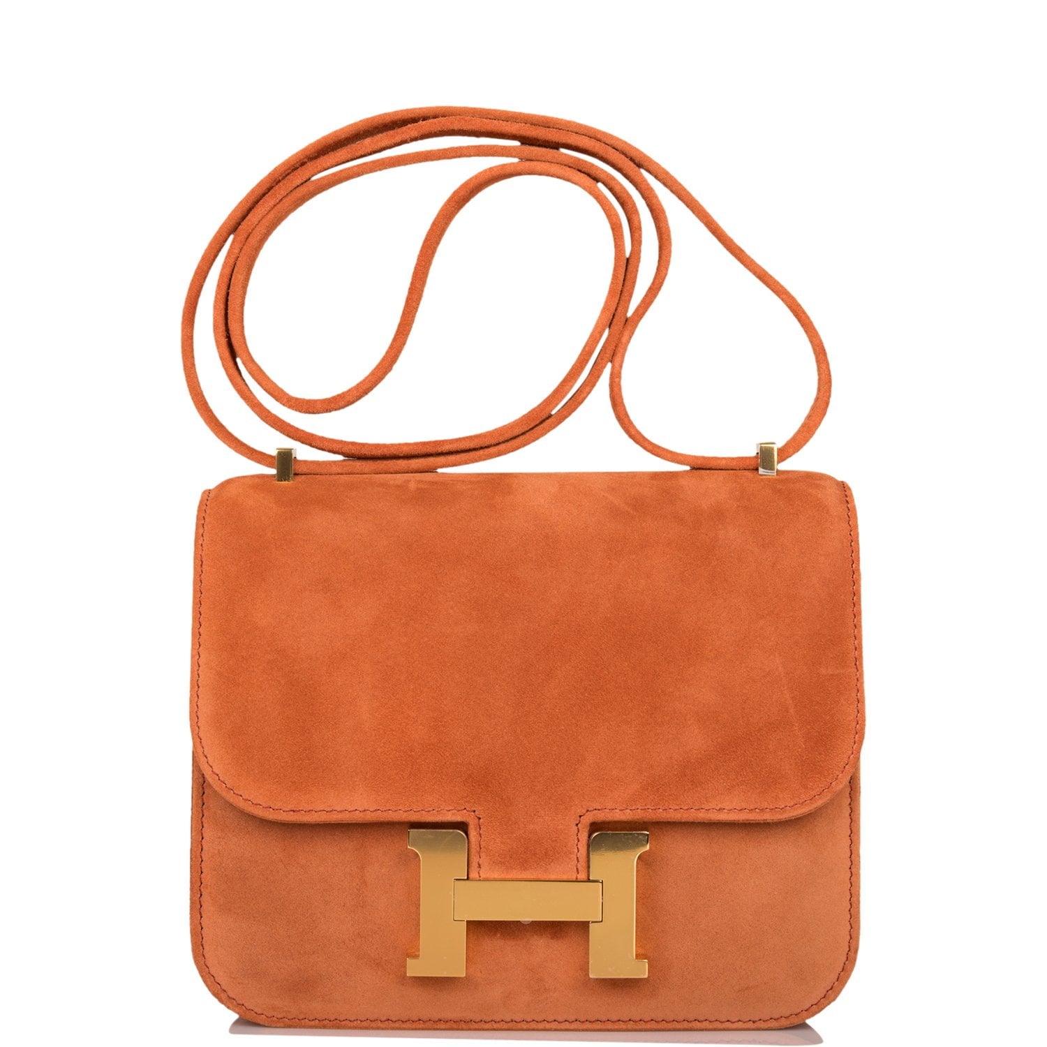 Hermes Paprika Doblis Constance Hardware Crossbody Bag Gold
