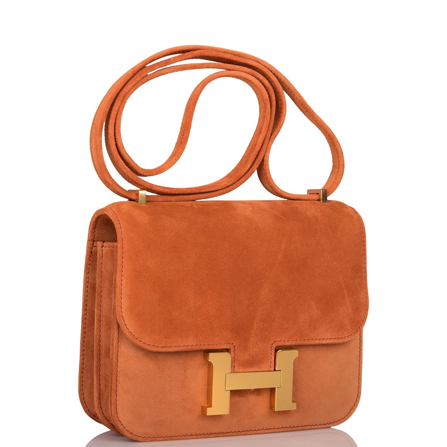 Hermes Paprika Doblis Constance Hardware Crossbody Bag Gold