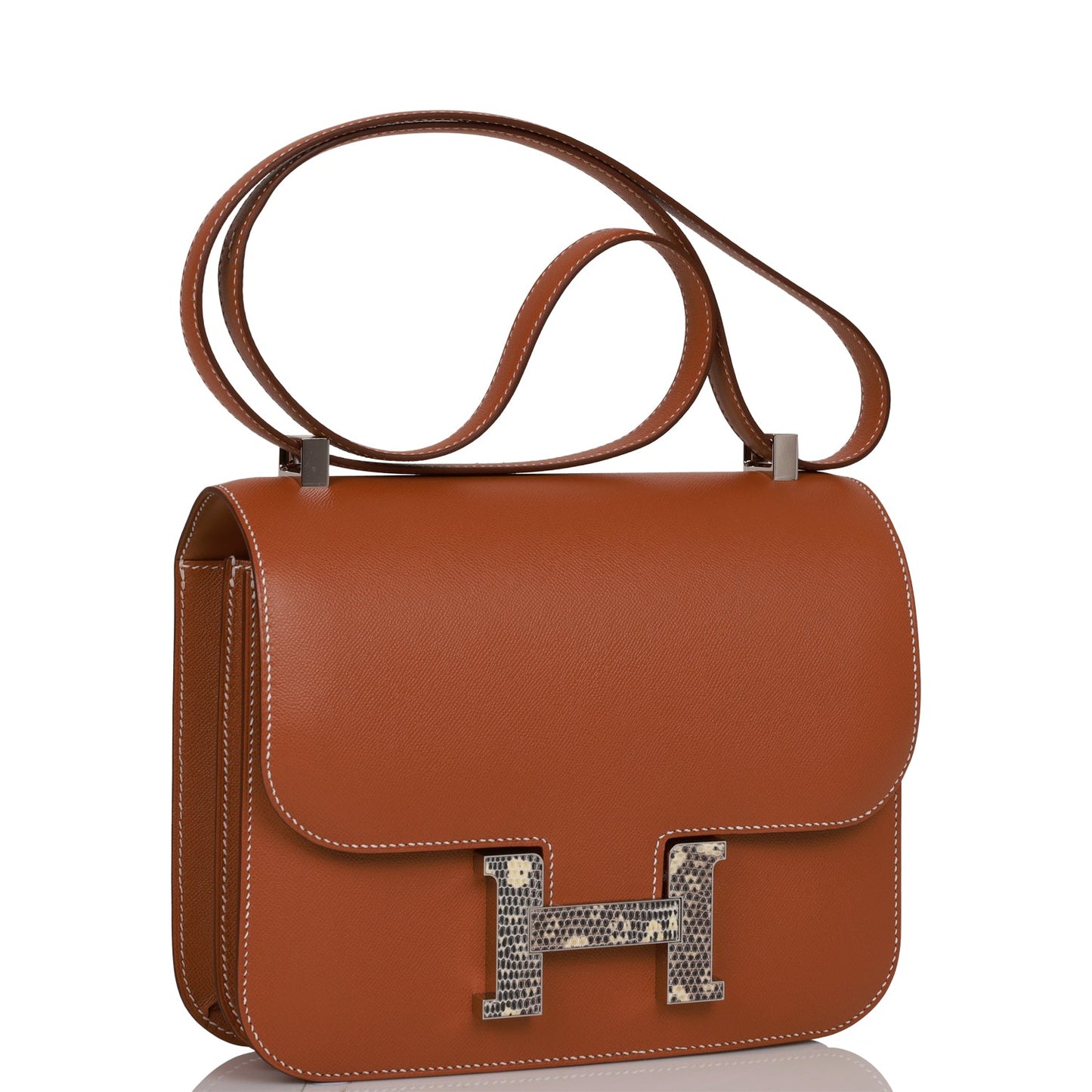 Hermes Constance Madame And Lizard Palladium Hardware Handbag Gold Travel Bag Palladium Hardware