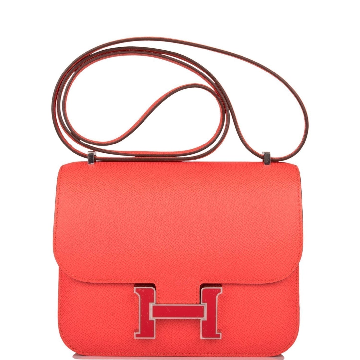Hermes Constance Rose Texas Epsom Palladium Hardware Handbag Travel Bag