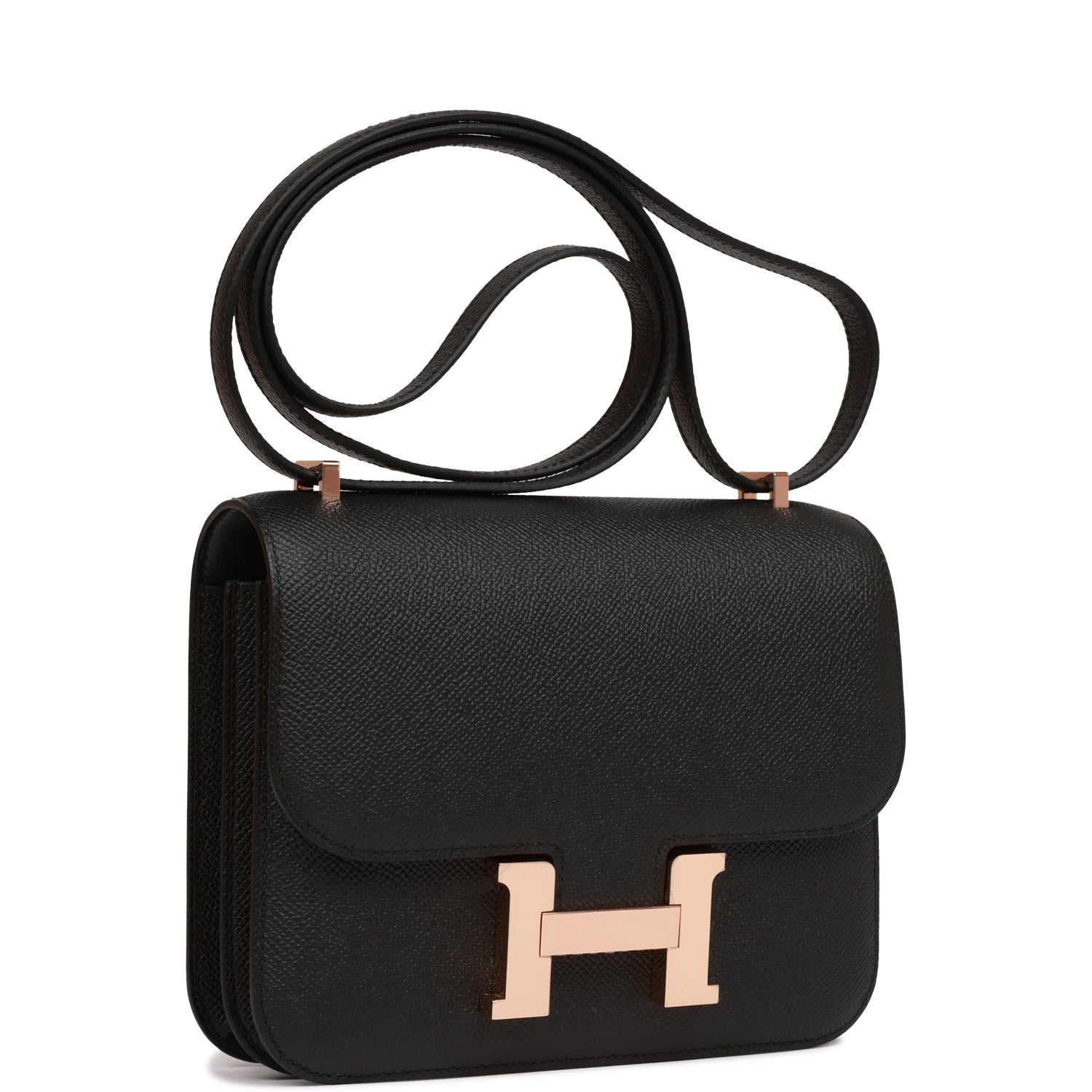 Hermes Constance Epsom Rose Hardware Handbag Black Gold Travel Bag